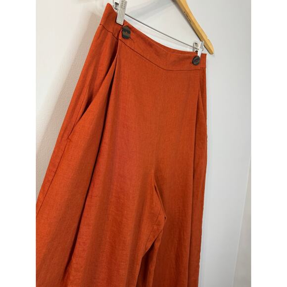 Farm Rio Rust Brown Wide Leg Linen Nautical Pants Relax Coastal Vacation Sz M - Picture 15 of 16